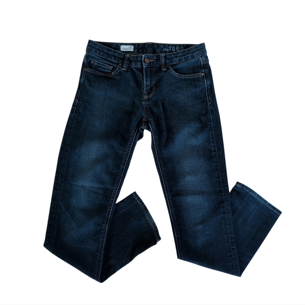 Gap 1969 Real Straight Leg Denim Jeans 28R Dark Wash Blue Pockets - Picture 2 of 16